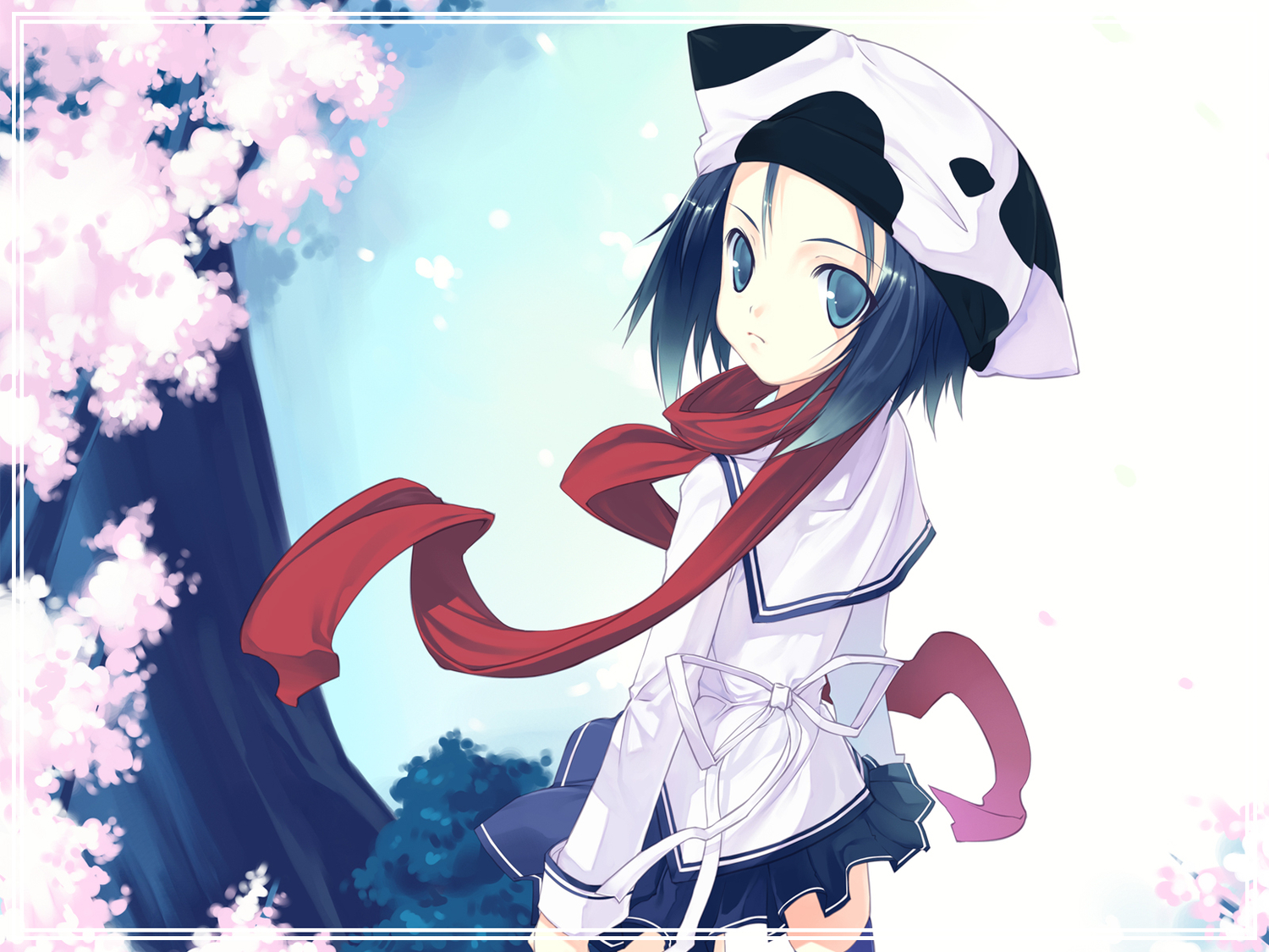 amakase_minatsu, blue_eyes, blue_hair, da_capo_ii, hat, scarf, school_uniform, siranagi