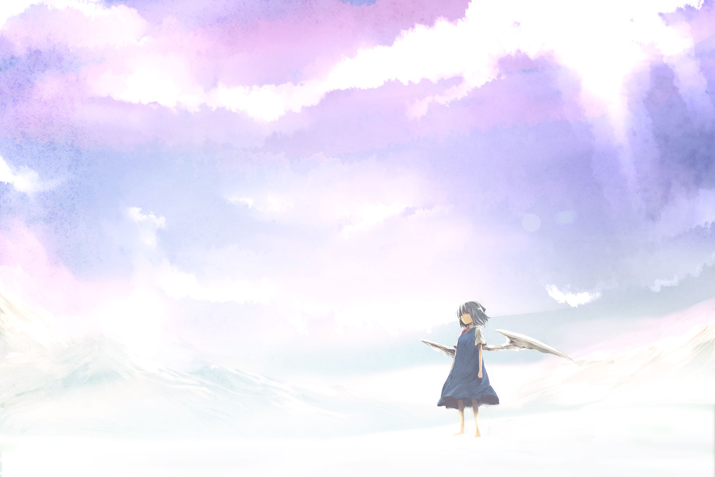 blue_hair, cirno, clouds, lefthand, touhou, wings