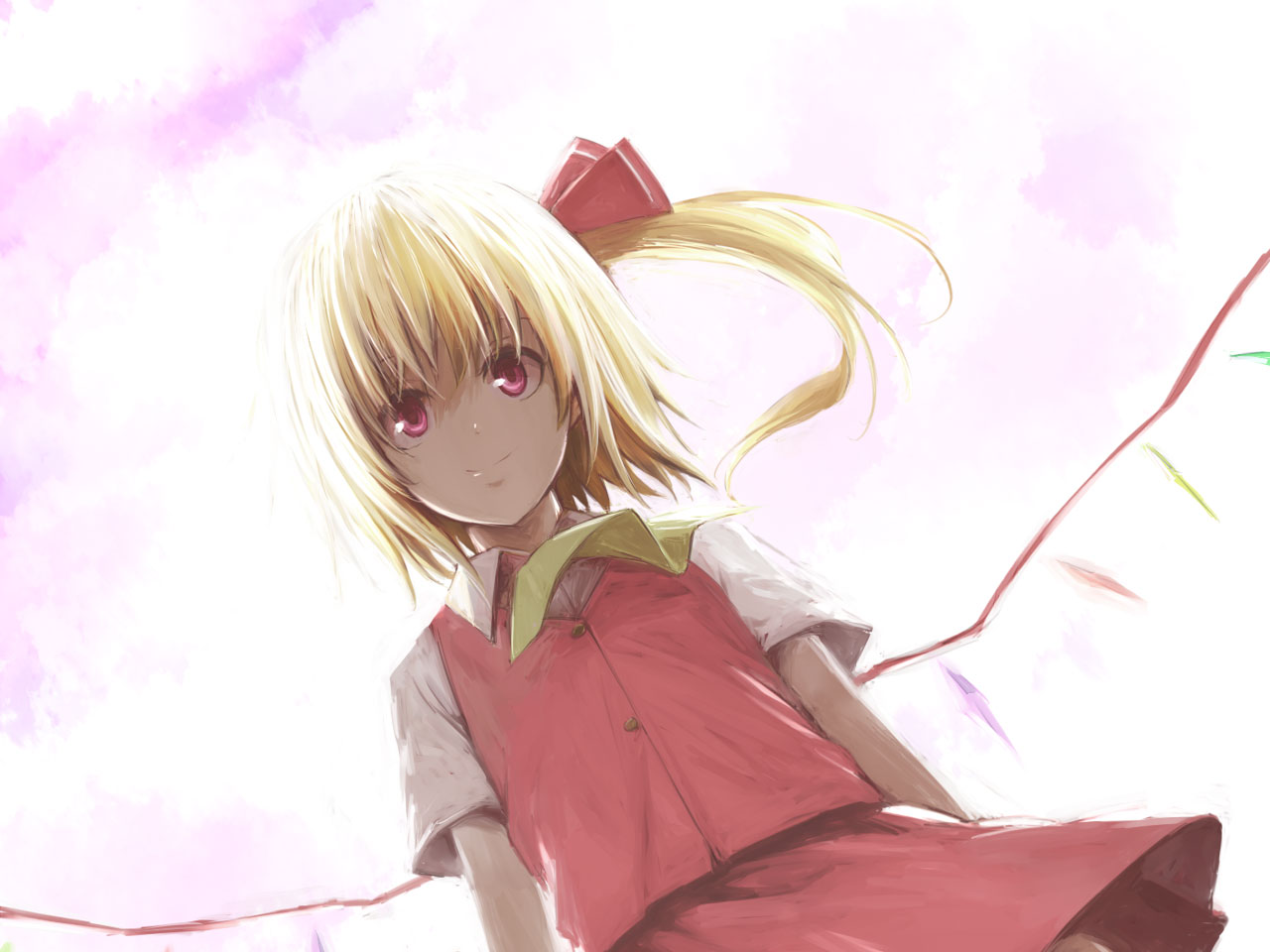 blonde_hair, flandre_scarlet, lefthand, pink_eyes, ponytail, touhou, vampire
