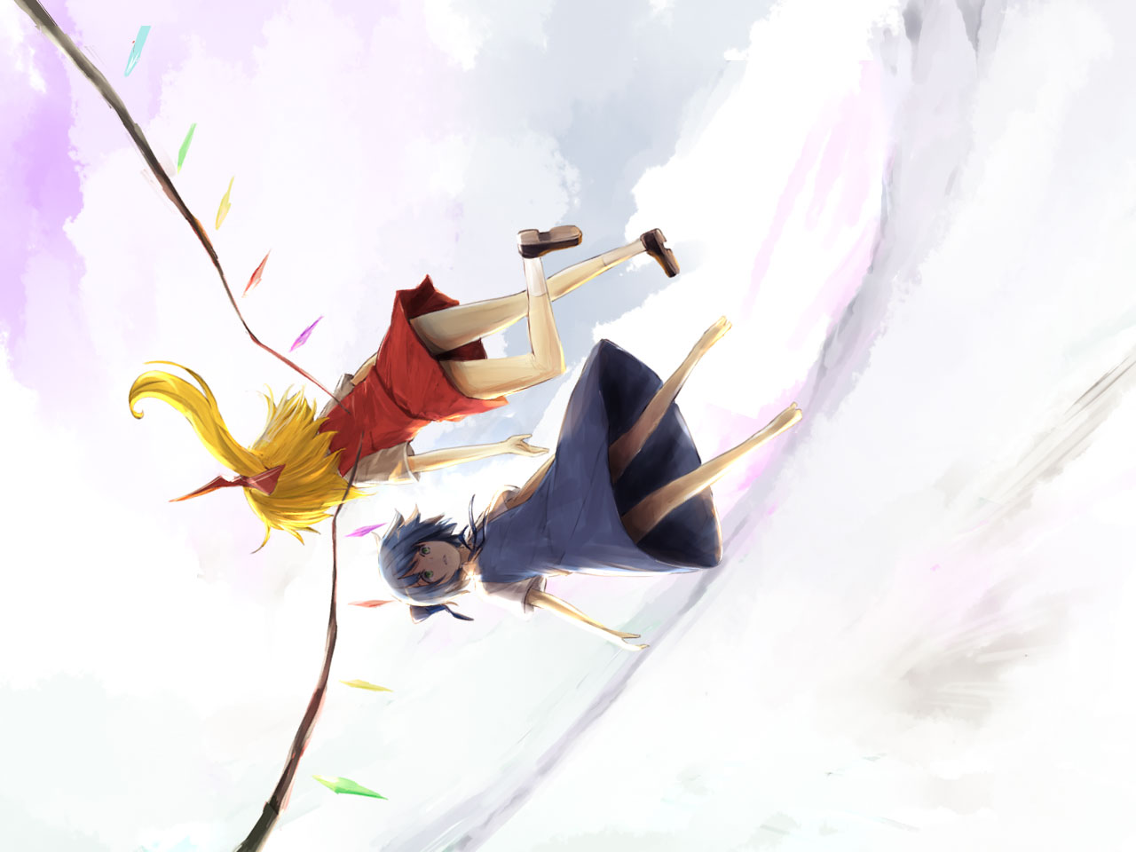 2girls, cirno, flandre_scarlet, lefthand, touhou, vampire