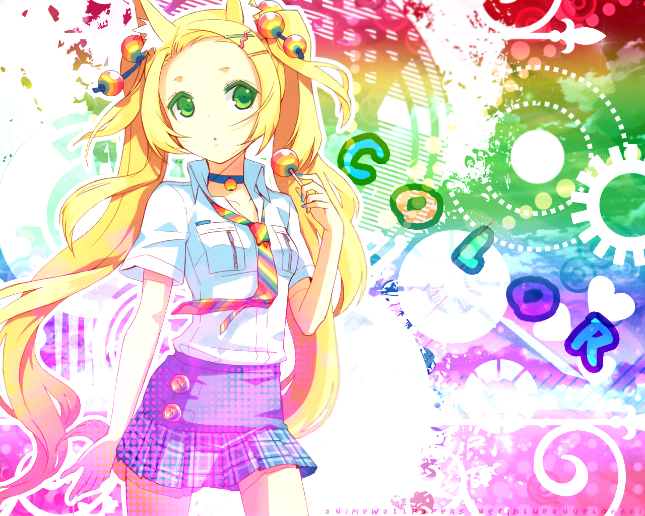 animal_ears, blonde_hair, candy, feathers, foxgirl, green_eyes, h2so4, island_of_horizon
