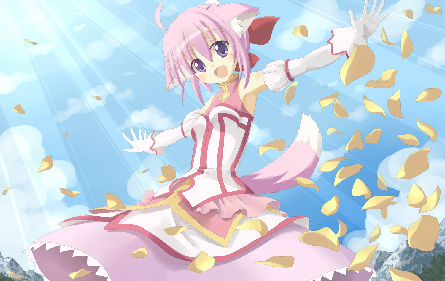animal_ears, bow, dog_days, dress, elbow_gloves, francis_(ohne), gloves, millhiore_f_biscotti