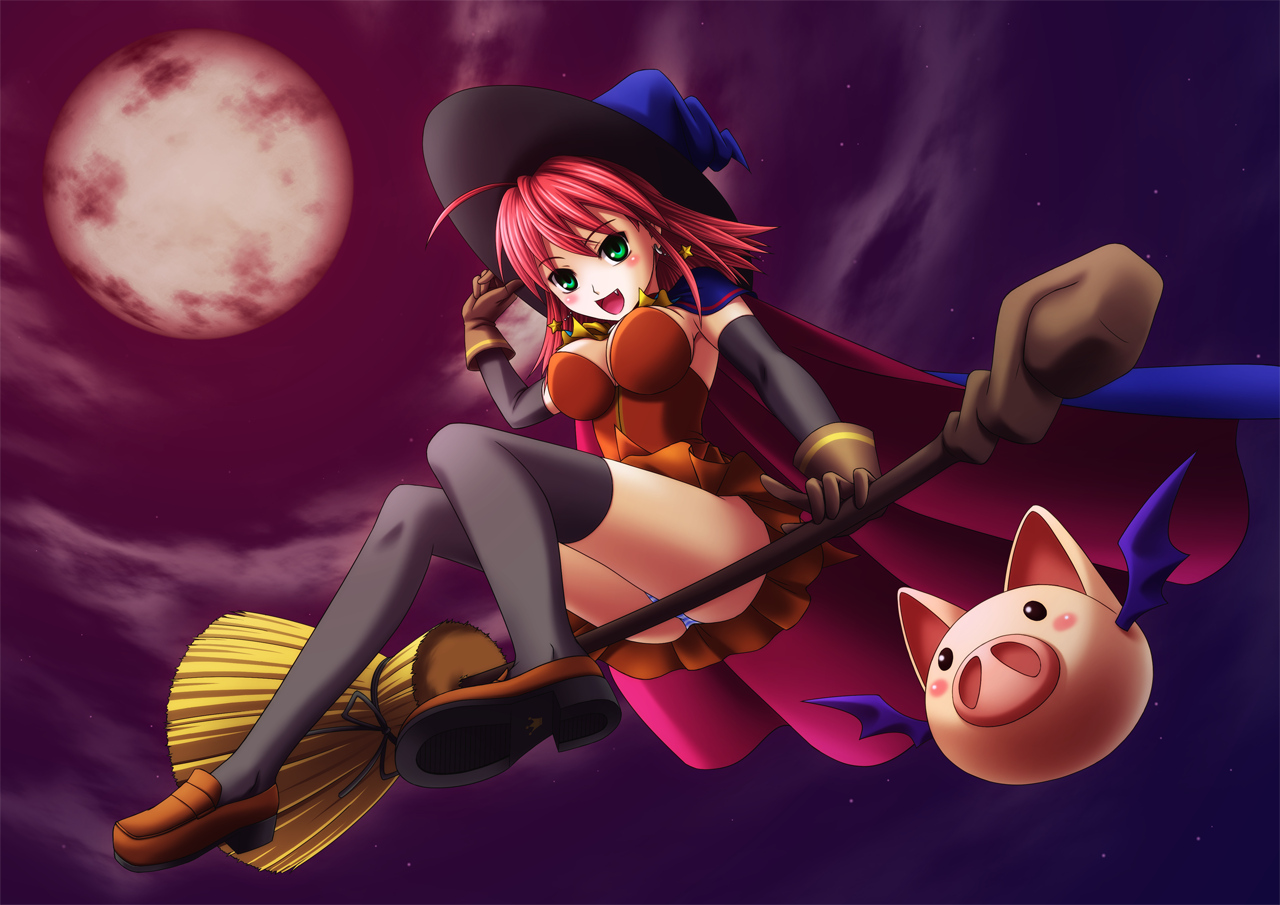 alice_wishheart, cape, magical_halloween, moon, panties, skirt, thighhighs, underwear, upskirt, witch