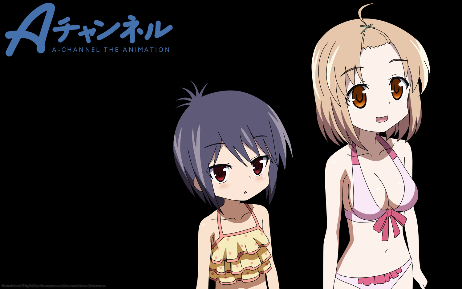 a_channel, bikini, blonde_hair, blush, breasts, cleavage, ichii_tooru, momoki_run