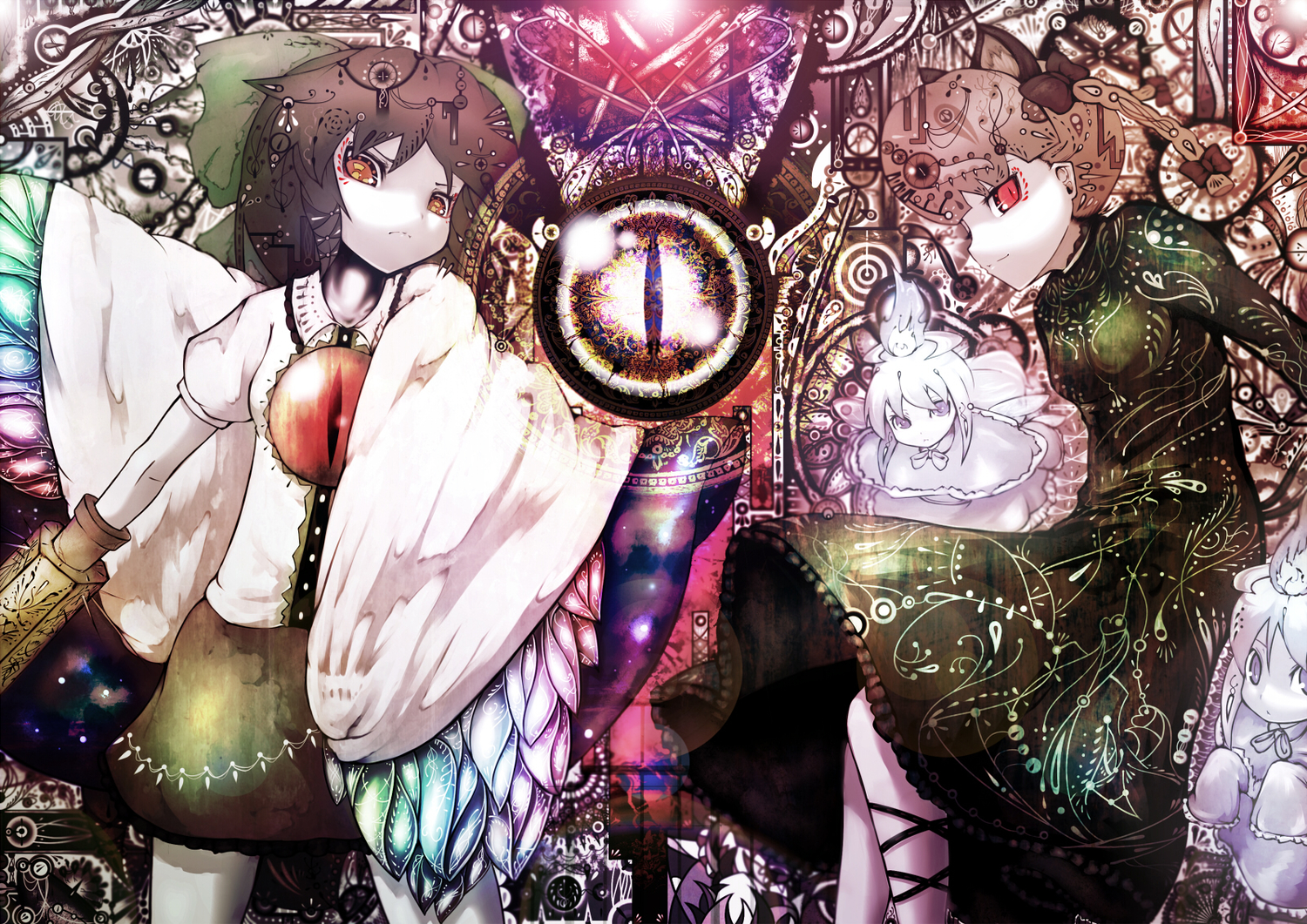 2girls, animal_ears, catgirl, kaenbyou_rin, reiuji_utsuho, sibanoue, touhou