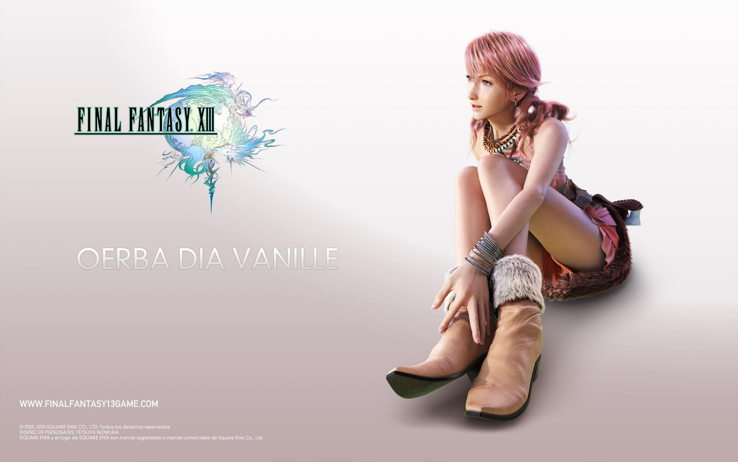final_fantasy, final_fantasy_xiii, green_eyes, jpeg_artifacts, oerba_dia_vanille, pink_hair, realistic