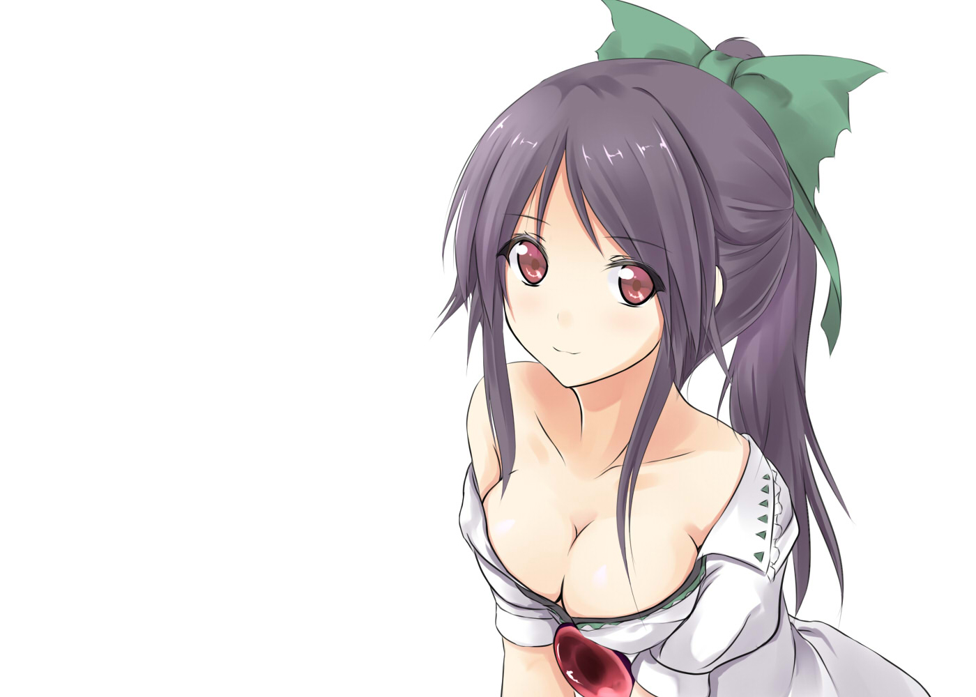 bow, breasts, cleavage, konimaru, reiuji_utsuho, third-party_edit, touhou, white