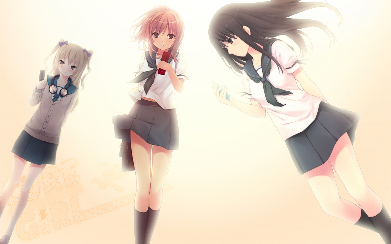 black_eyes, black_hair, blonde_hair, brown_eyes, brown_hair, coffee-kizoku, cure_girl, headphones