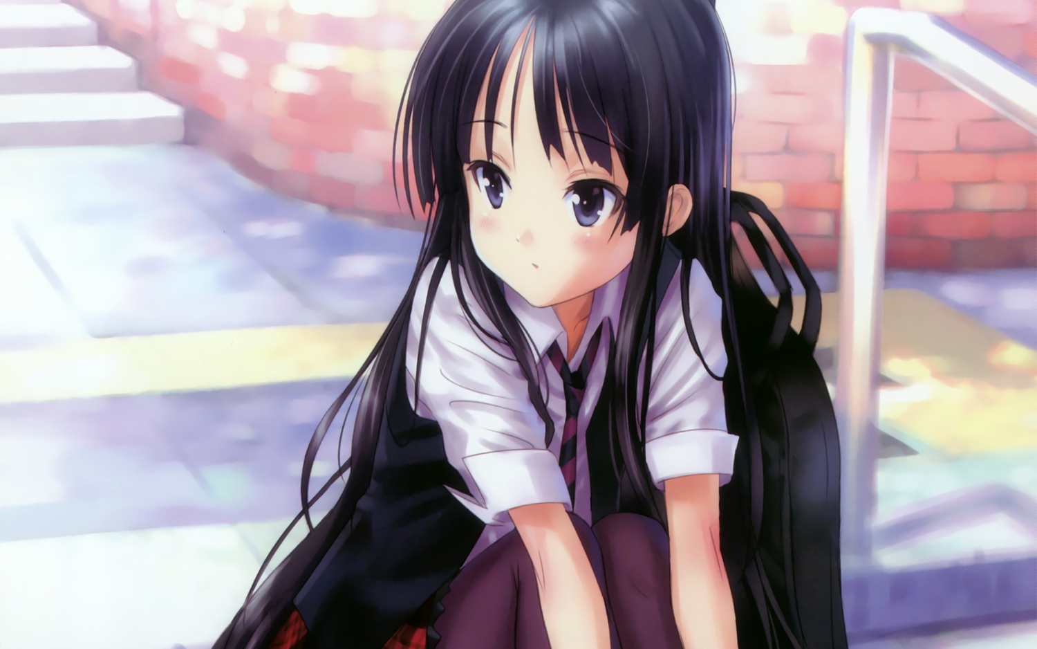 akiyama_mio, black_hair, blue_eyes, goto_p, k-on!, long_hair, school_uniform