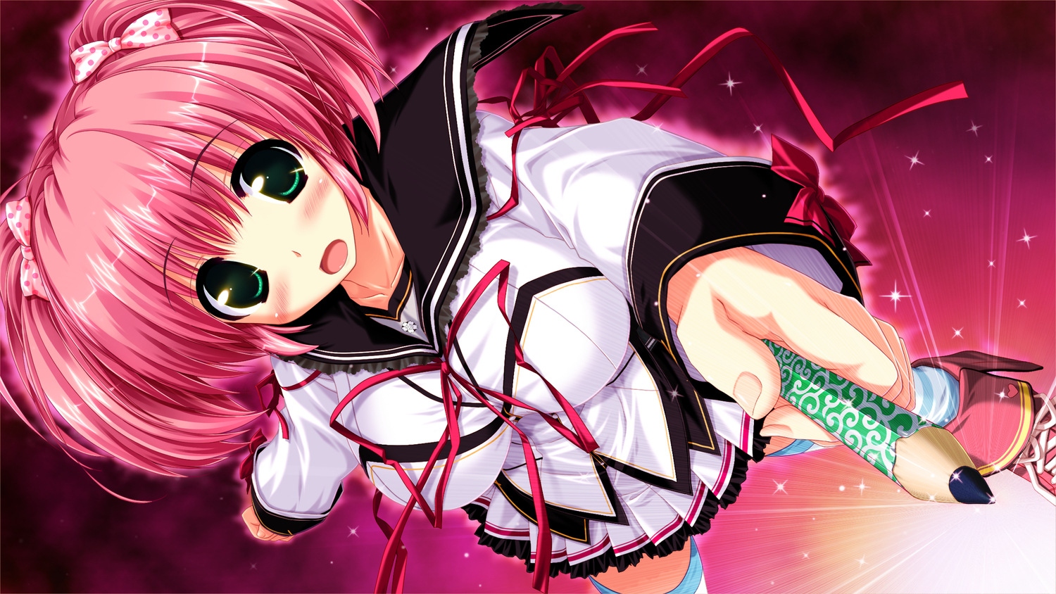 clochette, game_cg, hayase_manami, kamikaze_explorer, oshiki_hitoshi, pink_hair, school_uniform, thighhighs