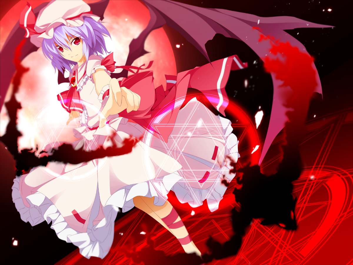blue_hair, moon, red_eyes, remilia_scarlet, touhou, vampire, wings, zb