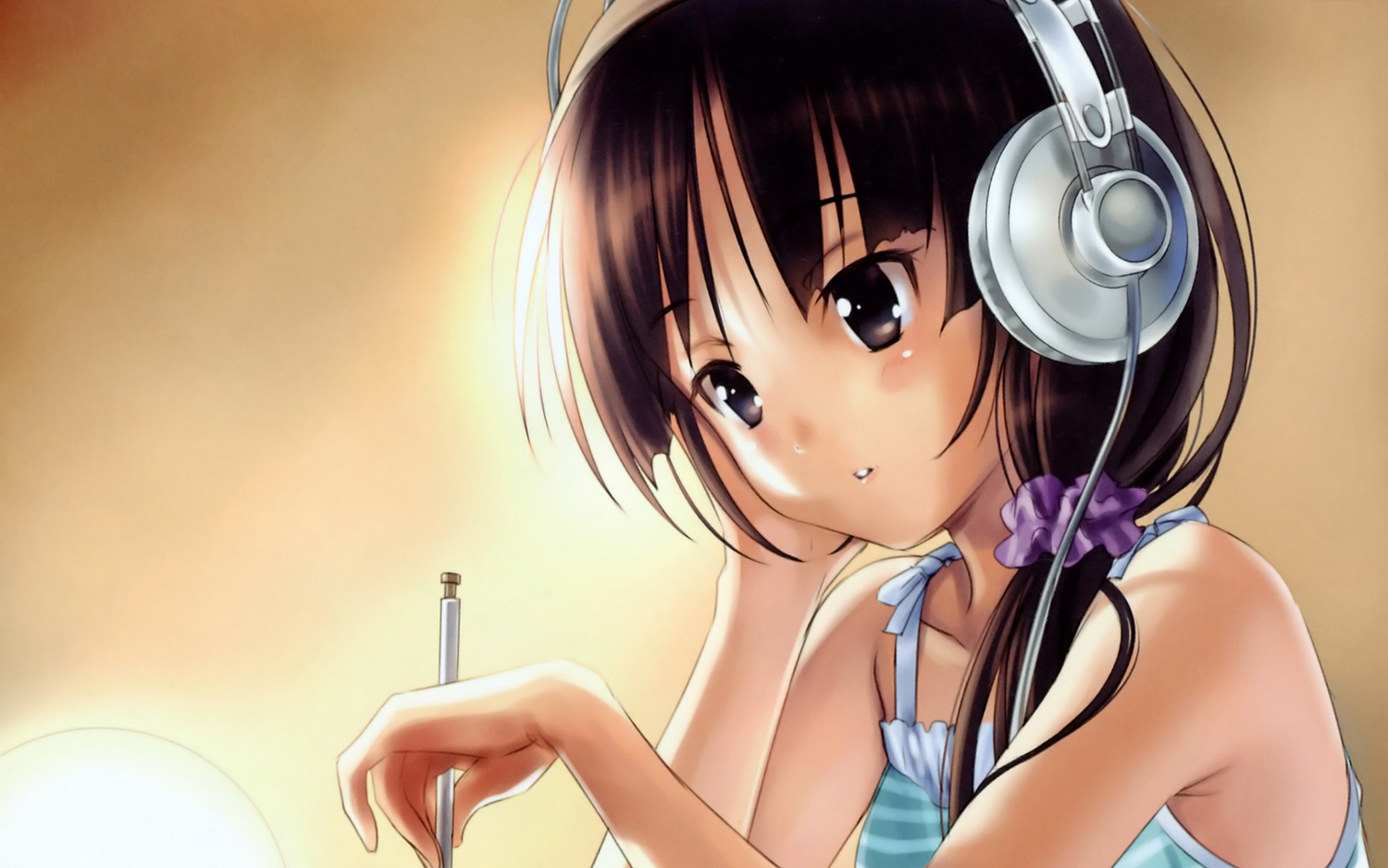 akiyama_mio, brown_eyes, brown_hair, goto_p, headphones, k-on!, long_hair
