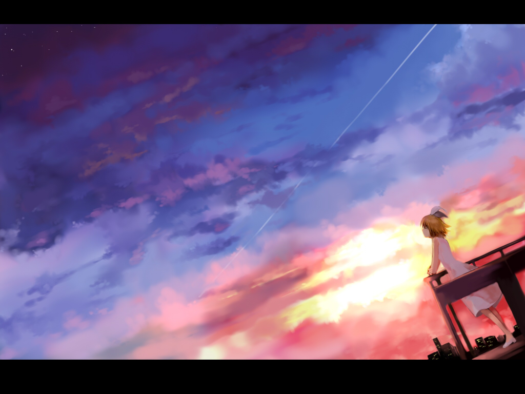 clouds, dress, kagamine_rin, nobusnow, sky, summer_dress, vocaloid