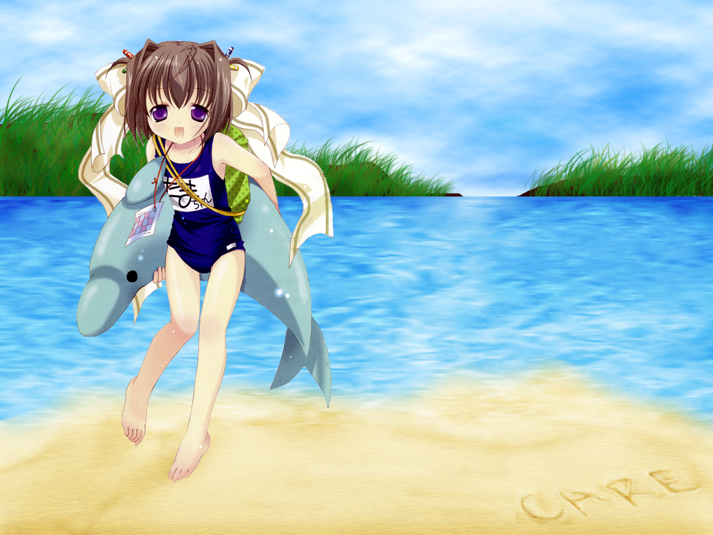 barefoot, bottle_fairy, jpeg_artifacts, loli, magi-cu, school_swimsuit, swimsuit, tama-chan
