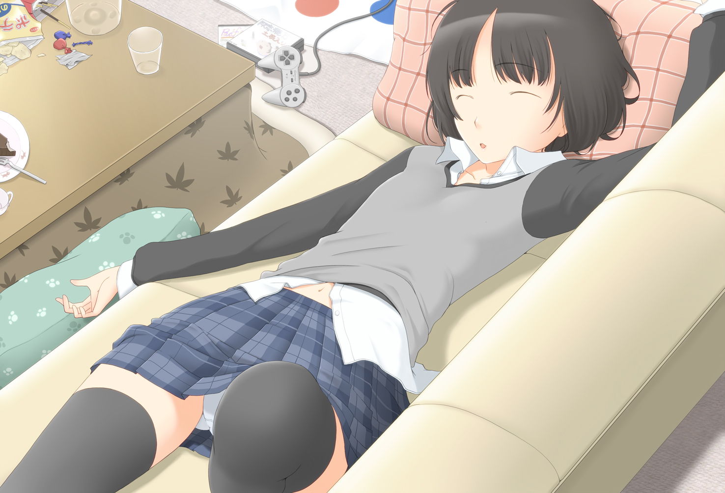 amagami, black_hair, candy, food, ns, panties, pocky, skirt