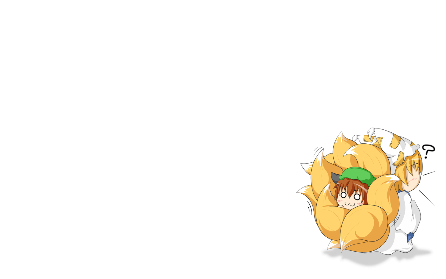 animal_ears, blonde_hair, blush, brown_hair, catgirl, cat_smile, chen, foxgirl, hat, kokujuuji, multiple_tails, tail, touhou, white, yakumo_ran
