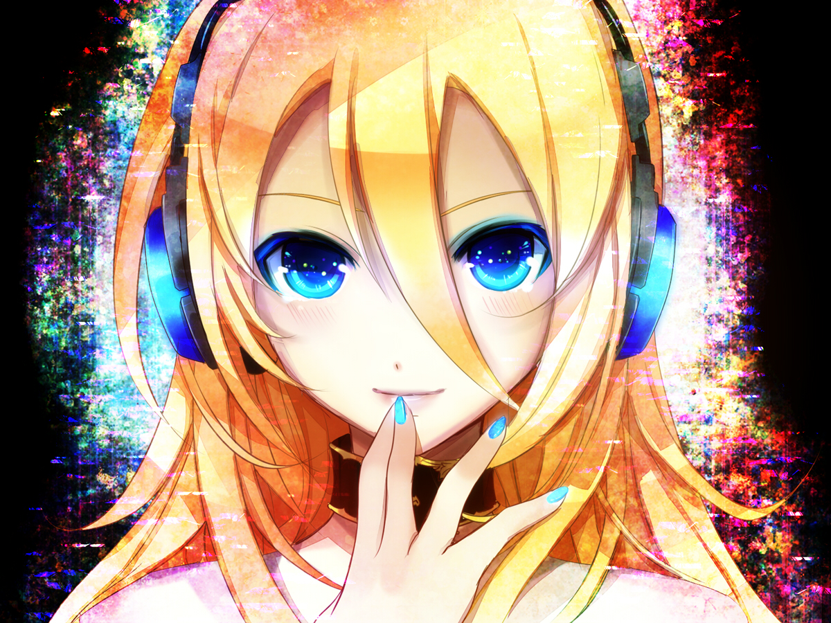 aqua_eyes, blonde_hair, close, collar, headphones, lily_(vocaloid), vocaloid, yuuki_kira