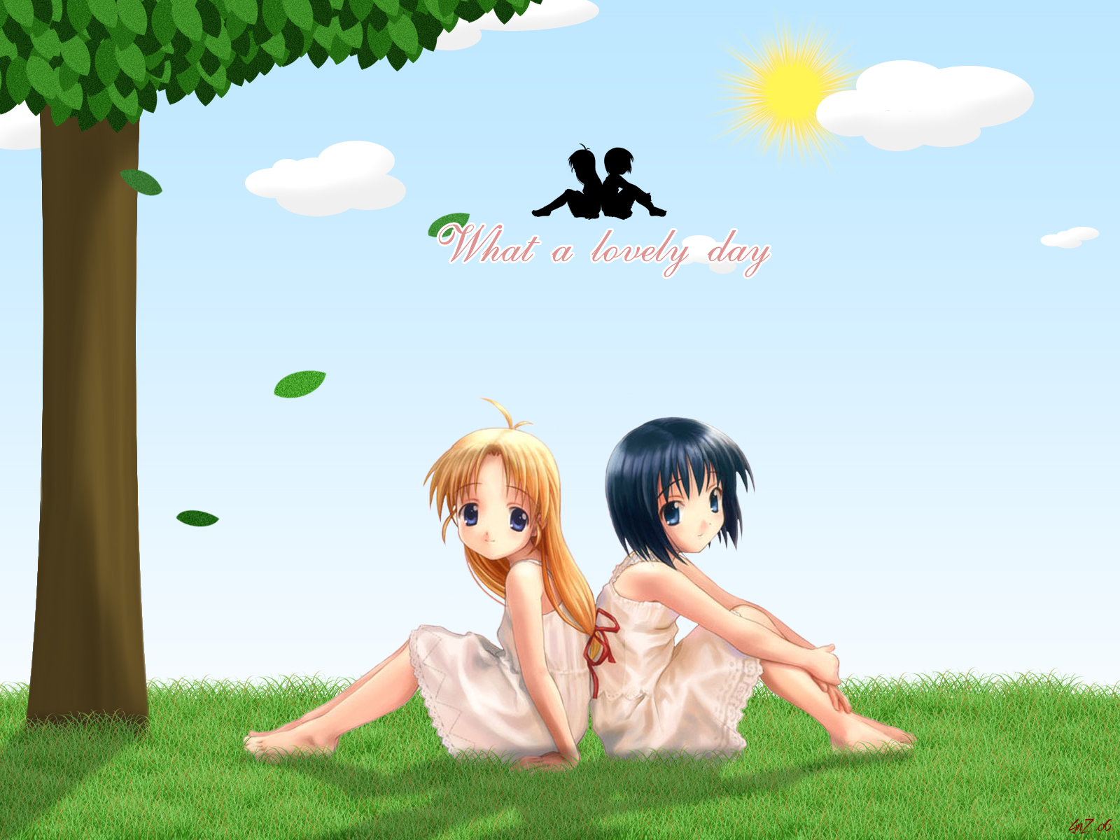 2girls, dress, goto_p, grass, kashiwagi_hatsune, kashiwagi_kaede, kizuato, loli