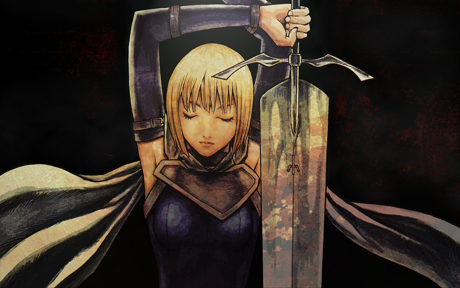 armor, cape, clare, claymore, dark, sword, weapon
