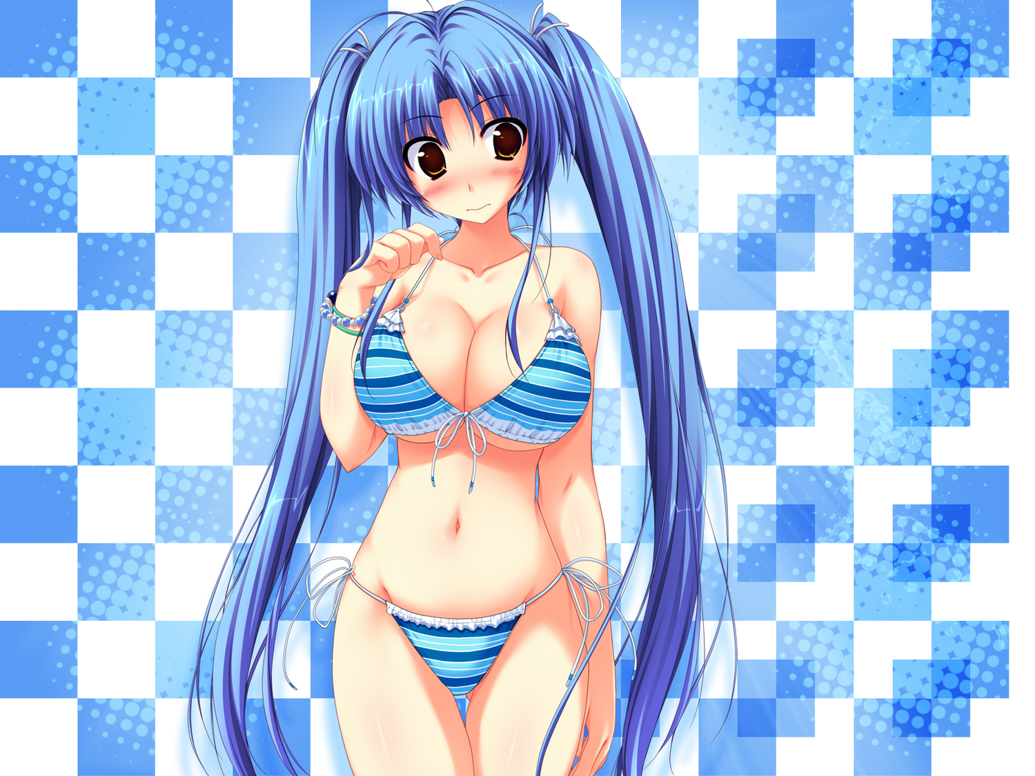 bikini, blue_hair, clochette, kamikaze_explorer, long_hair, navel, okihara_kotoha, oshiki_hitoshi, swimsuit, third-party_edit, twintails