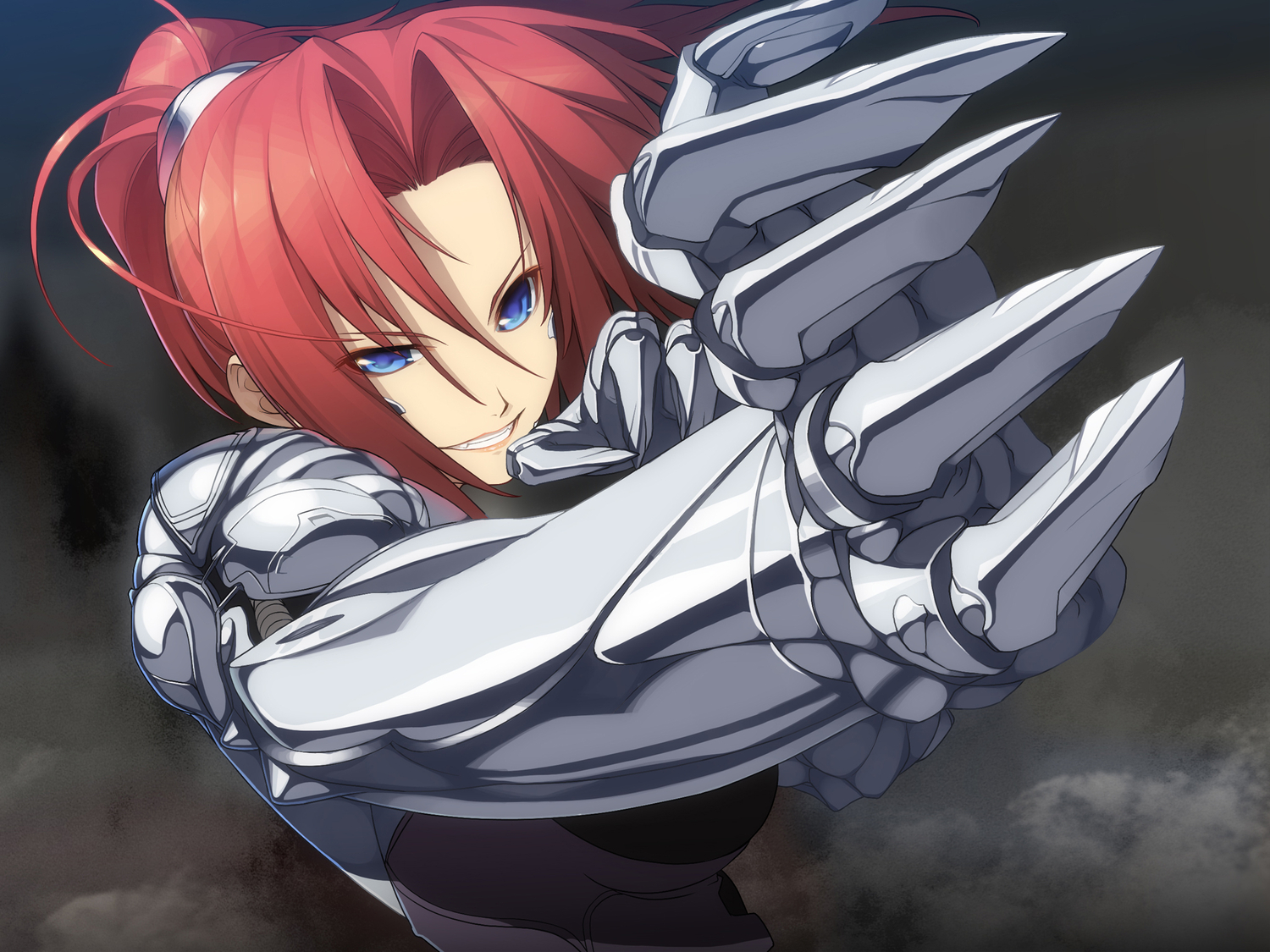 armor, blue_eyes, chuuou_higashiguchi, game_cg, kikokugai, red_hair, shaoyan_chuu