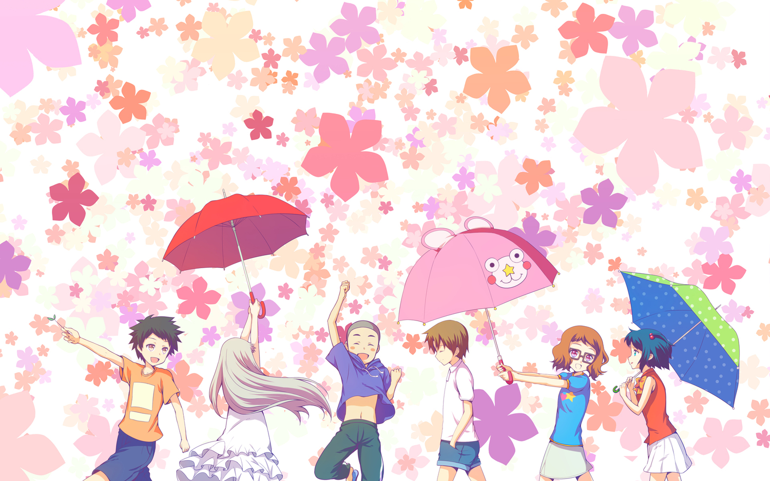 anjou_naruko, ano_hi_mita_hana_no_namae_wo_bokutachi_wa_mada_shiranai, furai, hisakawa_tetsudou, honma_meiko, matsuyuki_atsumu, tsurumi_chiriko, umbrella