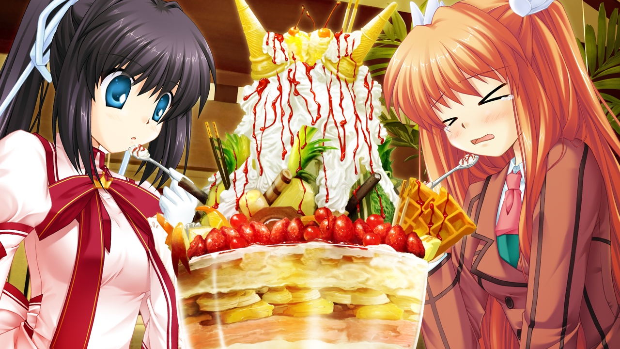 2girls, food, game_cg, hinoue_itaru, ice_cream, konohana_lucia, ootori_chihaya, rewrite
