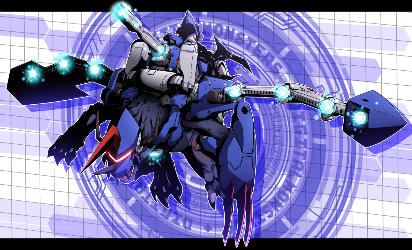 armor, digimon, gun, mecha, metalgreymon_(xros_wars), satsuki_mei_(sakuramochi), weapon