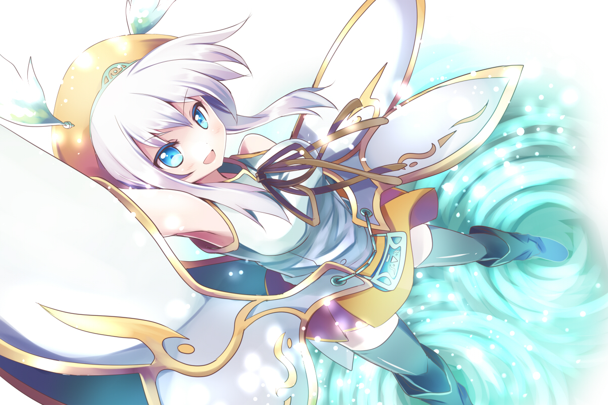 aqua_eyes, blush, long_hair, lucia_(luminous_arc), luminous_arc, mishima_kurone, white_hair