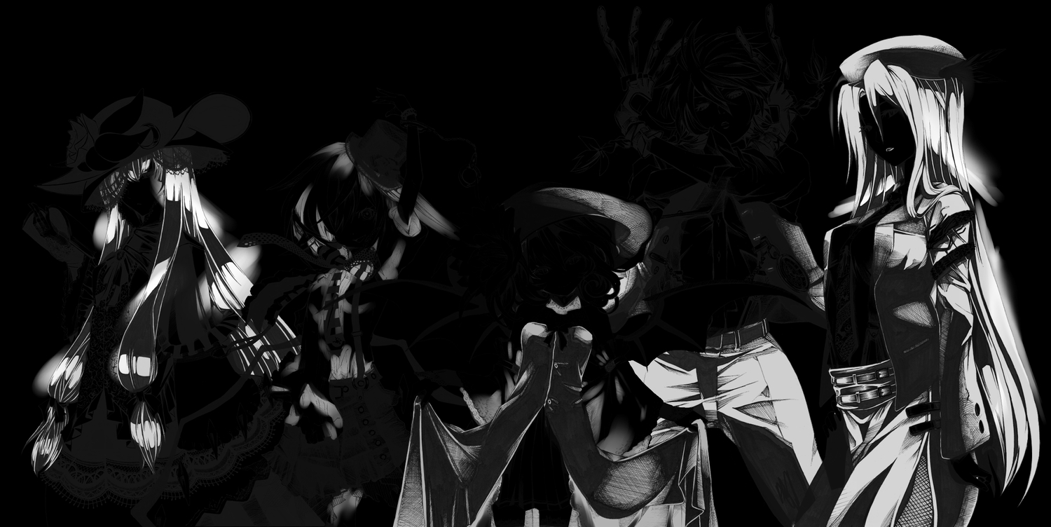 black, dress, flandre_scarlet, group, hat, hong_meiling, i-la, izayoi_sakuya