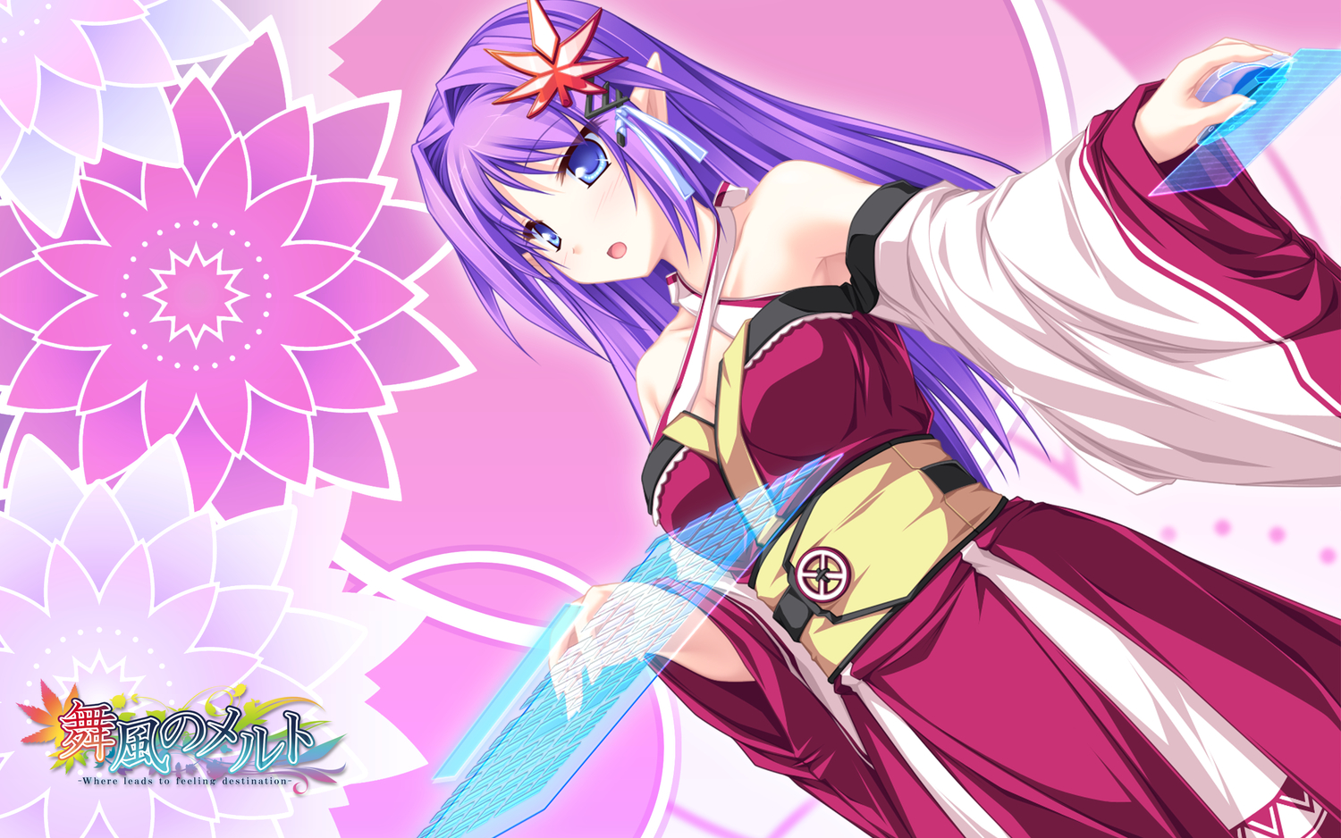 blue_eyes, kureha_(maikaze_no_melt), long_hair, maikaze_no_melt, pointed_ears, purple_hair, tenmaso