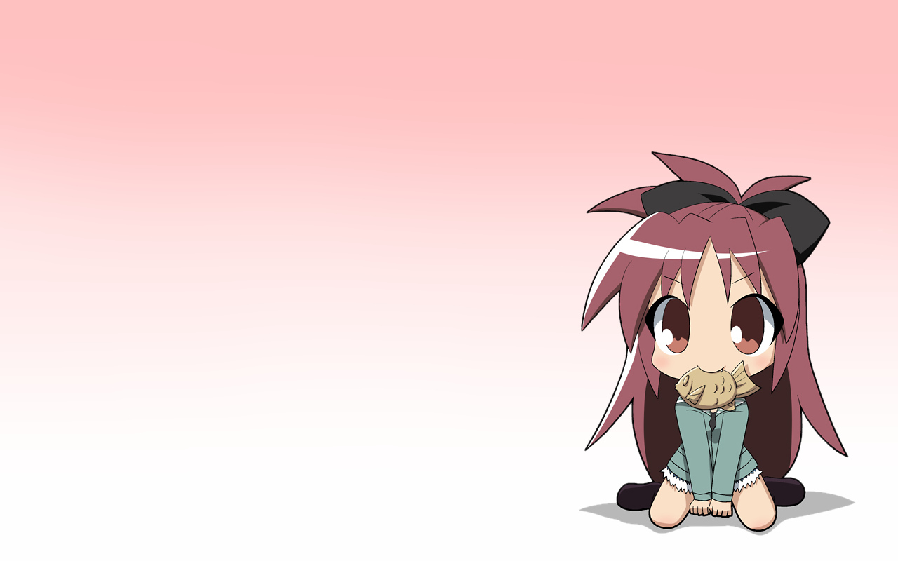 fang, food, gradient, long_hair, mahou_shoujo_madoka_magica, osaragi_mitama, ponytail, red_eyes, red_hair, sakura_kyouko, taiyaki