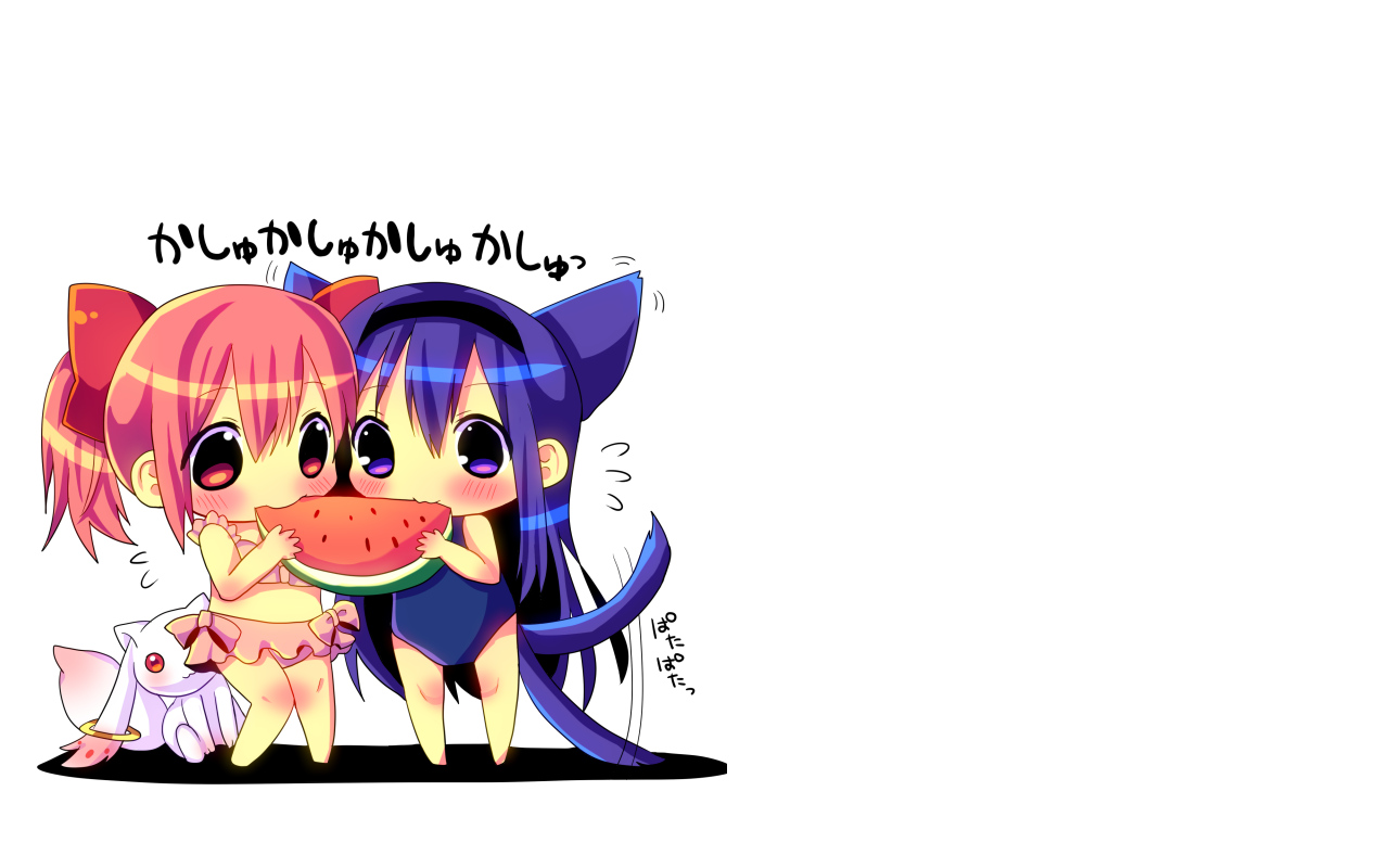 akemi_homura, animal_ears, bikini, blue_eyes, blue_hair, blush, catgirl, cat_smile