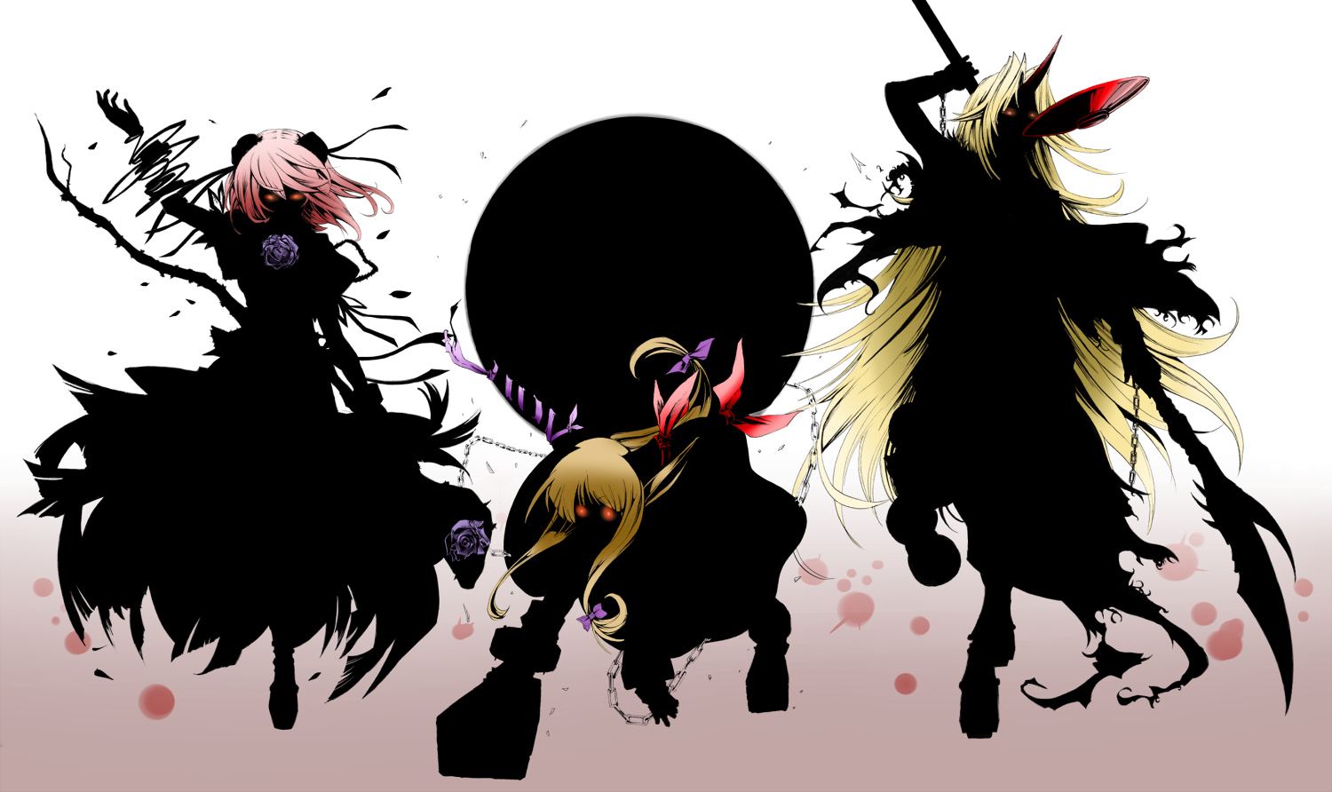 hoshiguma_yuugi, ibaraki_kasen, ibuki_suika, i-la, red_eyes, touhou, weapon