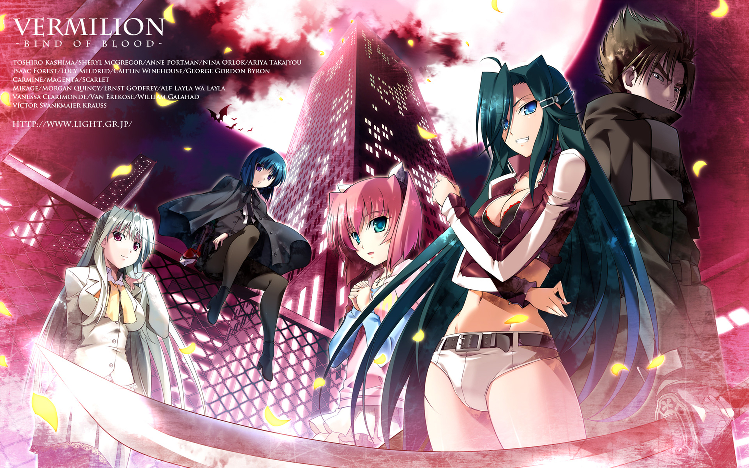 anne_portman, blue_eyes, blue_hair, breasts, brown_hair, cleavage, group, izumi_mahiru