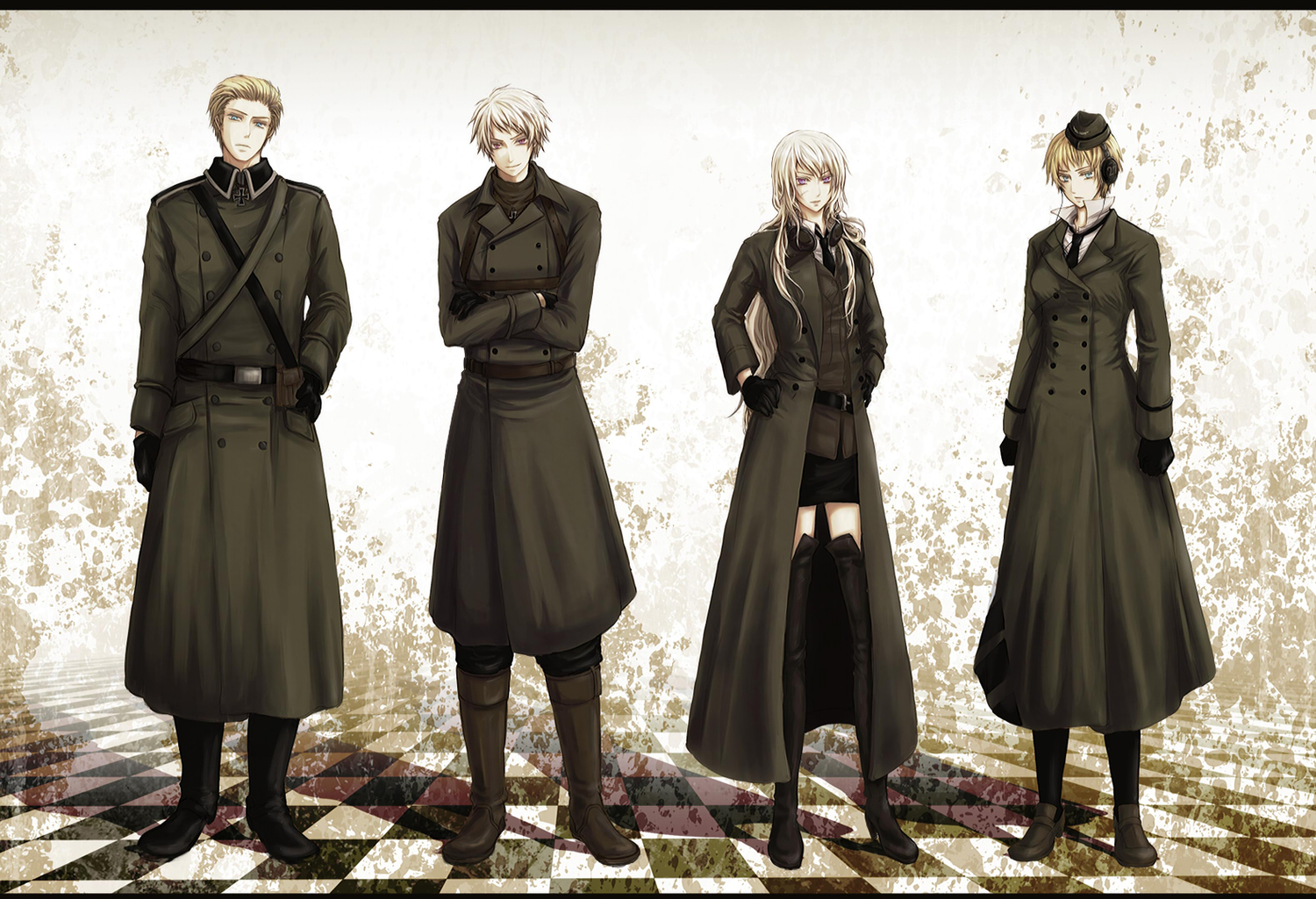 anthropomorphism, axis_powers_hetalia, boots, germany_(hetalia), group, hat, male, military