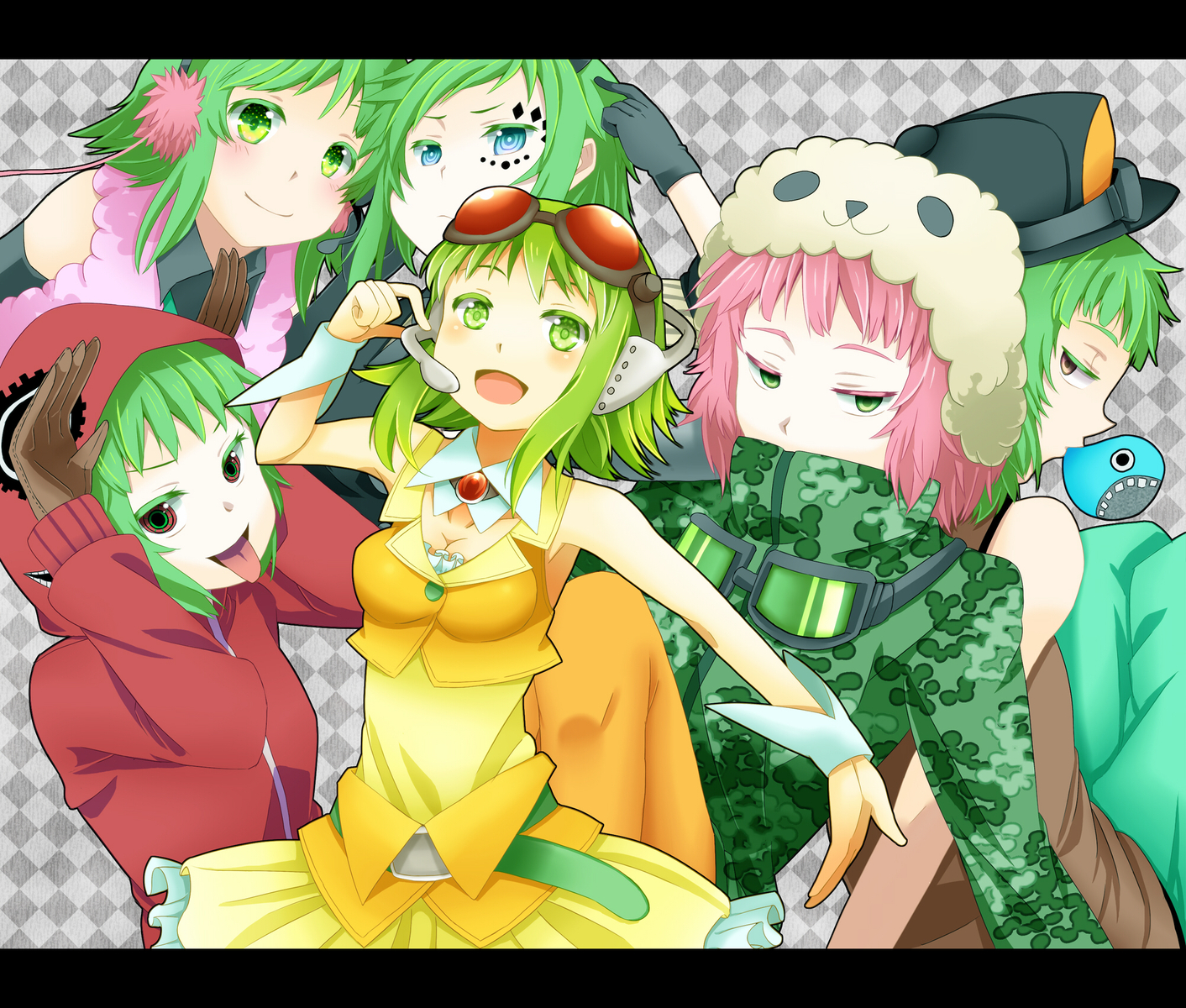 gumi, happy_synthesizer_(vocaloid), matryoshka_(vocaloid), panda_hero_(vocaloid), poker_face_(vocaloid), vocaloid