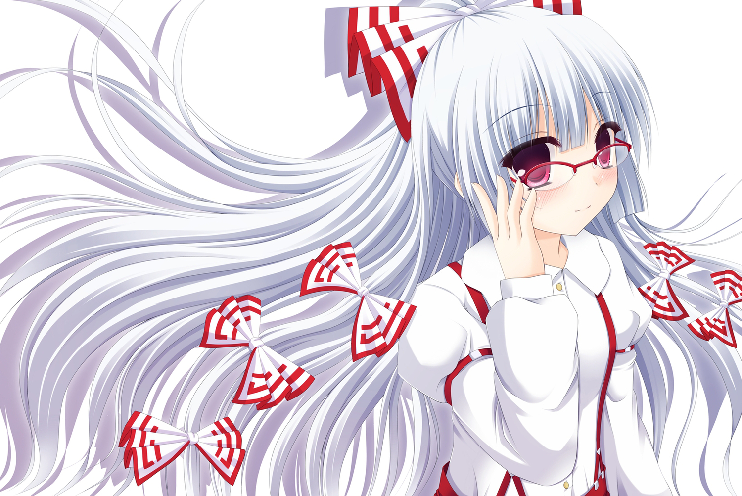 bow, fujiwara_no_mokou, glasses, long_hair, red_eyes, shimotsuki_keisuke, touhou, white_hair