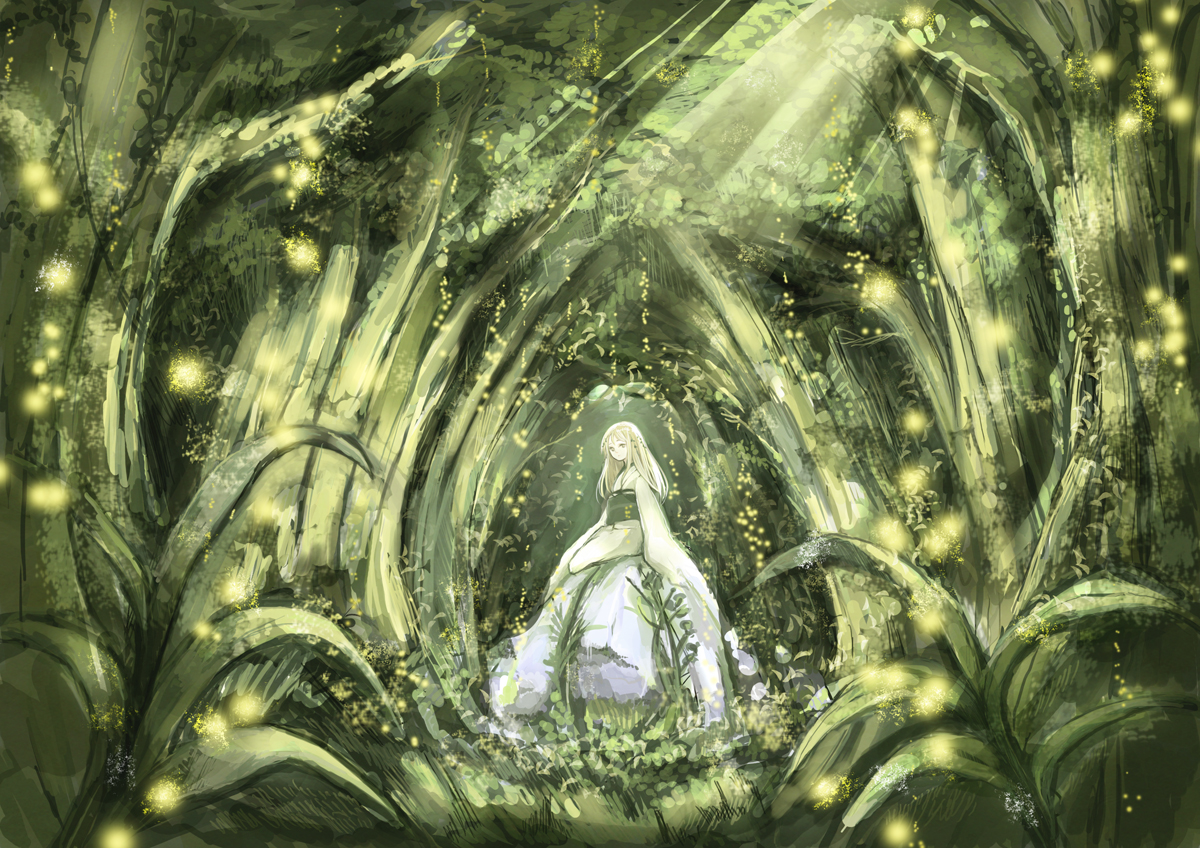 dress, forest, kotokoto, mushishi, tagme_(character), tree, white_hair