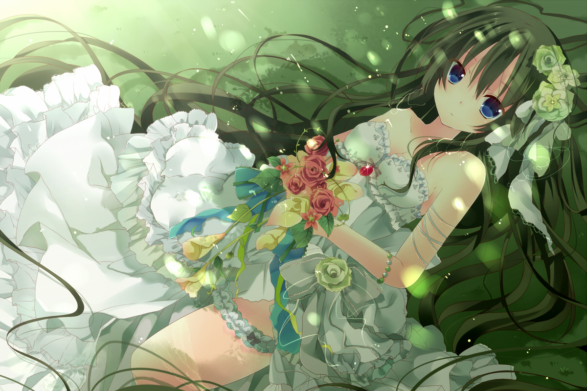 blue_eyes, dress, flowers, kisaragi_kiriha, long_hair, original