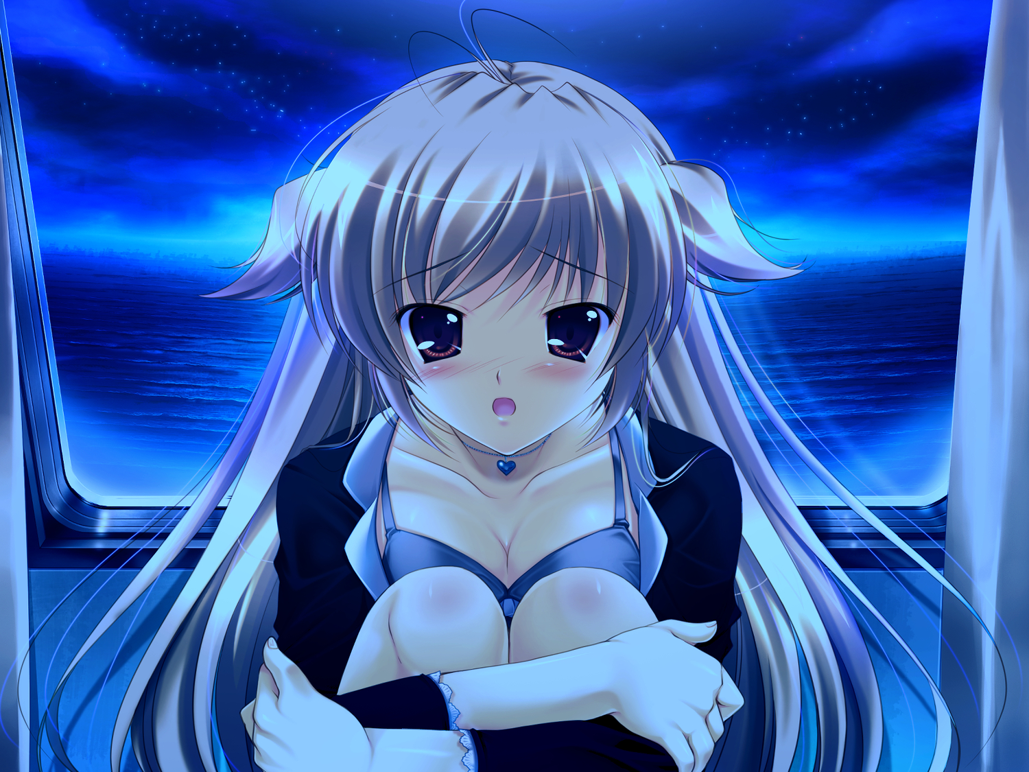 blush, brown_hair, game_cg, journey, long_hair, mikeou, nanairo_kouro, nanami_haruka, night