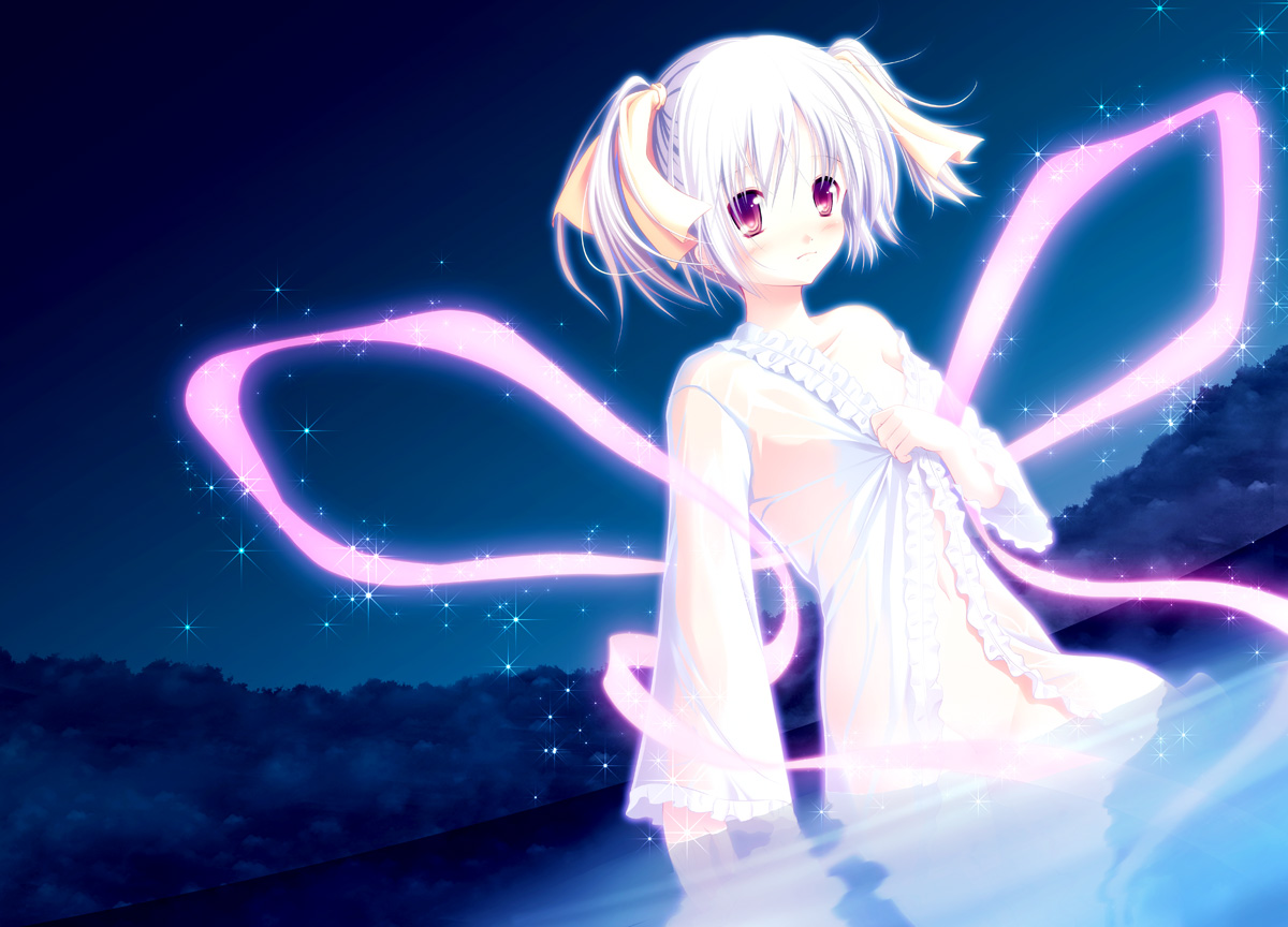 night, original, red_eyes, ribbons, tagme, water, wet, yuunagi_yuu