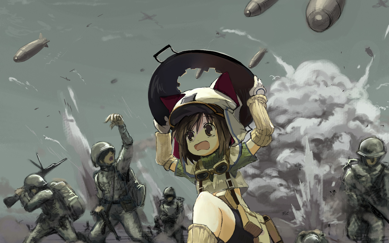 aruru_no_zaki, brown_eyes, brown_hair, gun, rathty, short_hair, tears_to_tiara, weapon