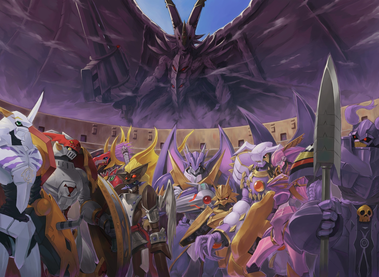 armor, blue_eyes, cape, craniamon, digimon, duftmon, dukemon, dynasmon