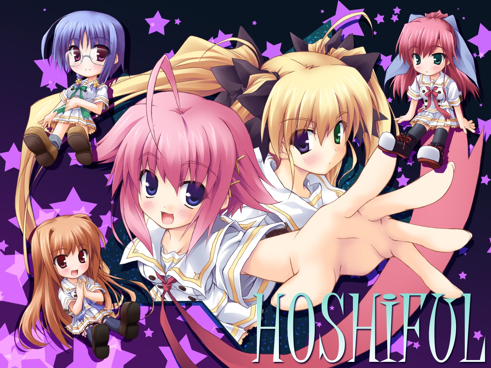bicolored_eyes, blonde_hair, chibi, futaba_hinata, glasses, hoshiful, hoshikawa_ruka, kusuhara_kotone