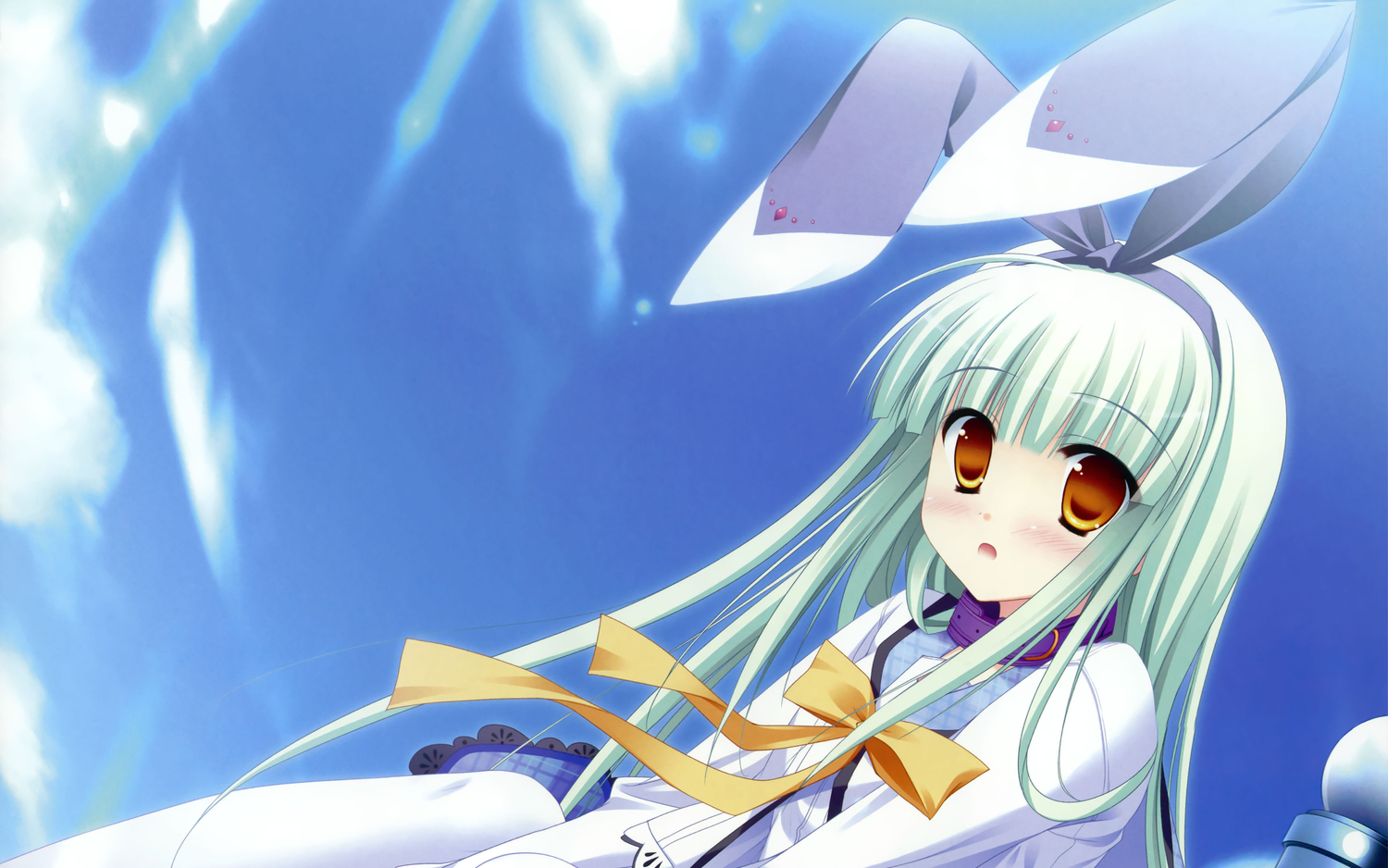 animal_ears, blue_hair, bunny_ears, bunnygirl, diamic_days, dress, game_cg, himenogawa_kotora