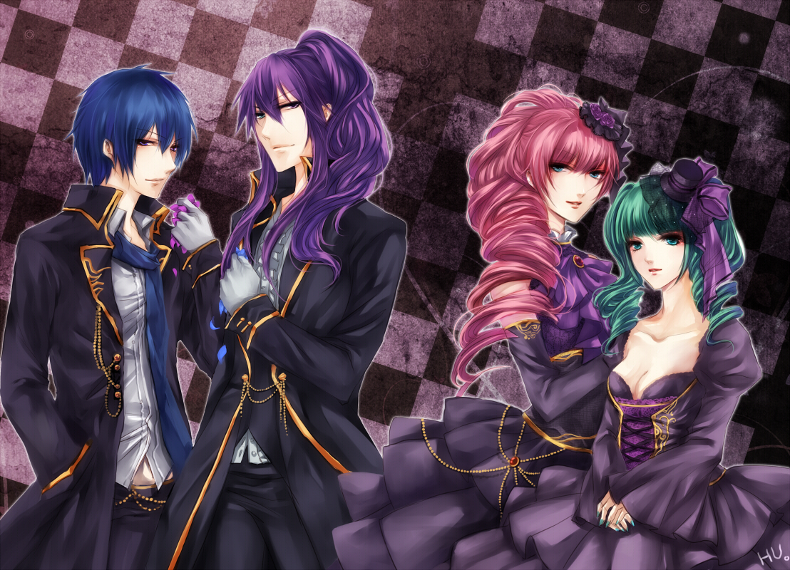 breasts, cleavage, hatsune_miku, kaito, kamui_gakupo, male, megurine_luka, shinhwe, vocaloid
