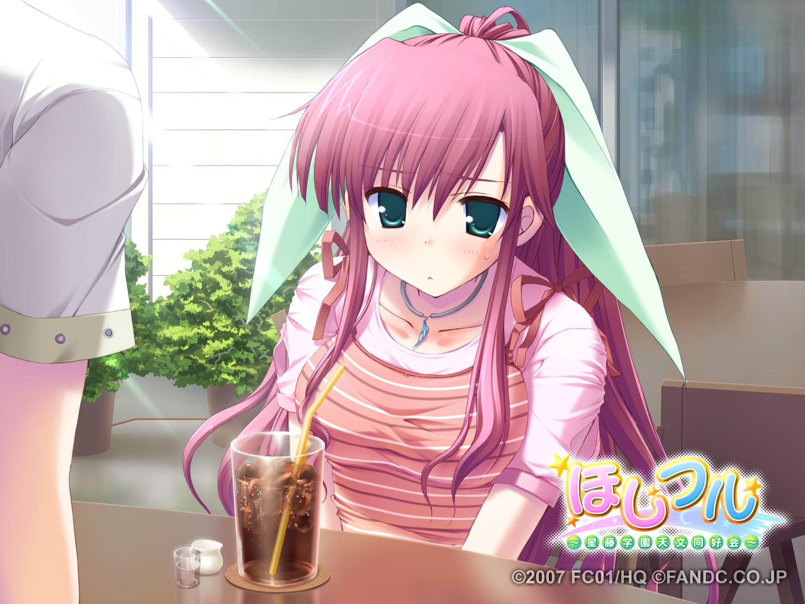 drink, futaba_hinata, green_eyes, hoshiful, ikegami_akane, red_hair