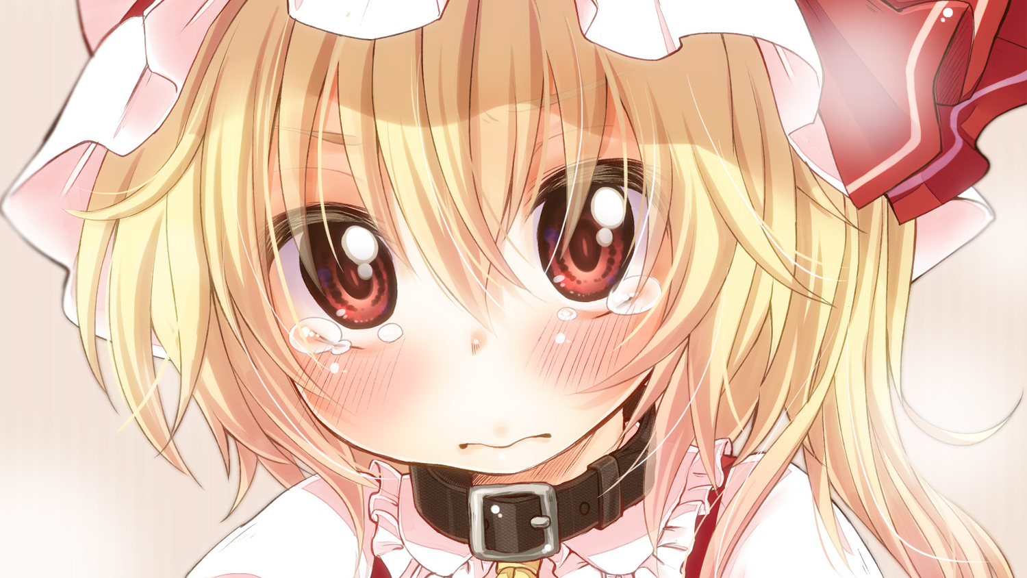 blonde_hair, blush, close, collar, flandre_scarlet, red_eyes, tears, touhou, yukiu_kon