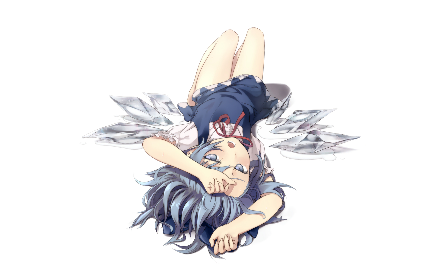 blue_eyes, blue_hair, cirno, dress, fairy, ribbons, supertie, touhou
